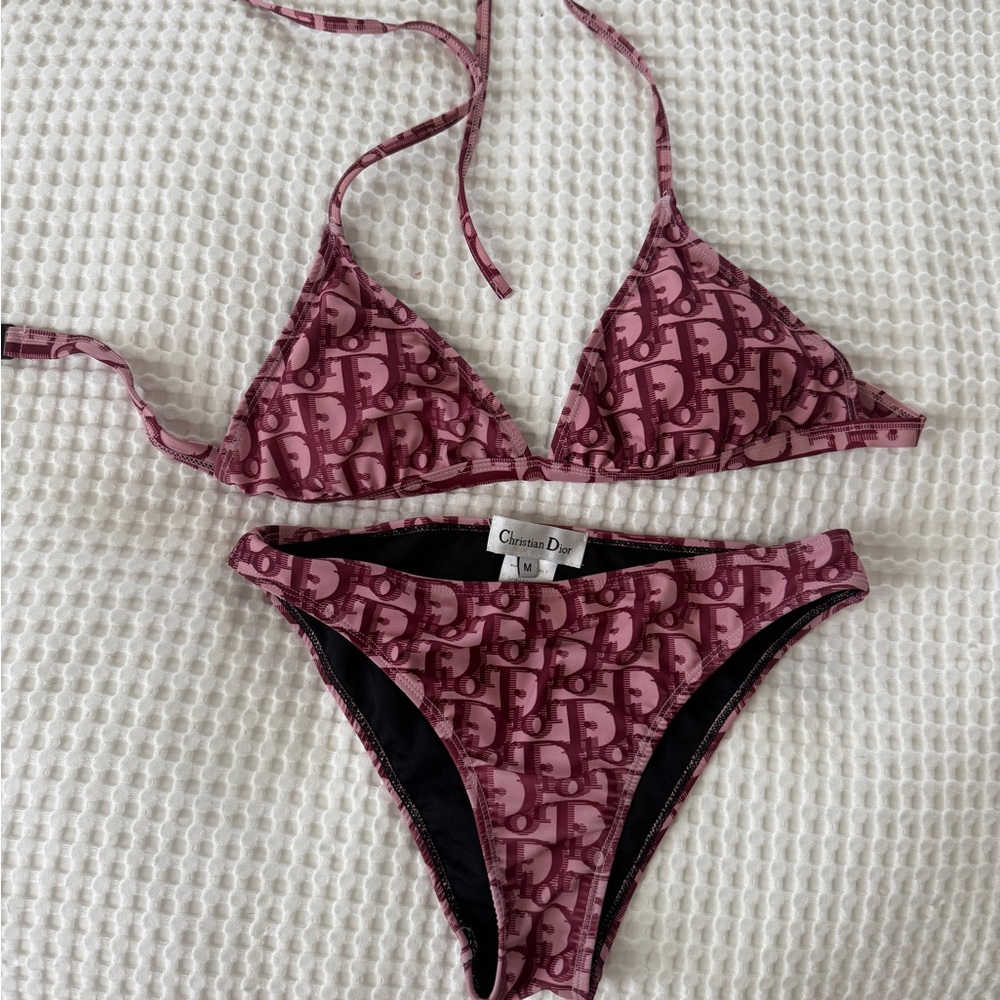 Dior Pink and Black Monogram Bikini Set